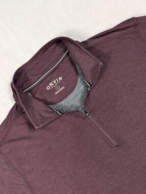 Orvis Men's French Terry Quarter Zip Pullover Plum Size Large